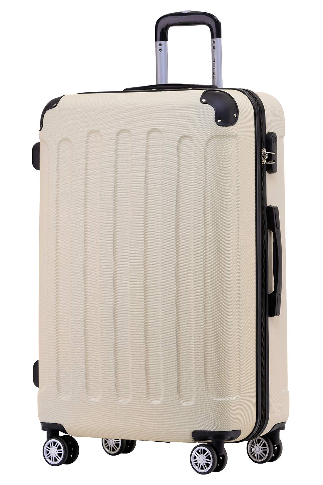 BEIBYE Hartschalenkoffer L 66 cm – mittelgroßer Reisekoffer, leicht, robust, ABS, 360° Doppelrollen, Zahlenschloss, Creme White