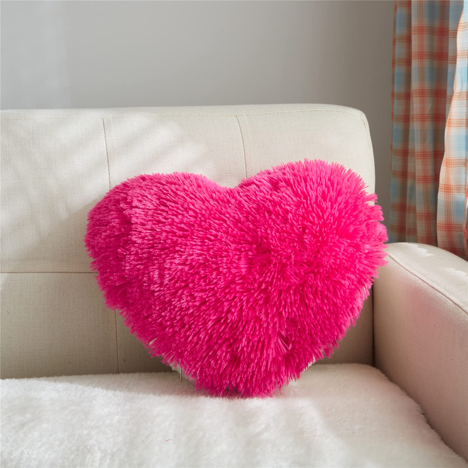 Amazon.com: MOOWOO Fluffy Faux Fur Heart Throw Pillow for