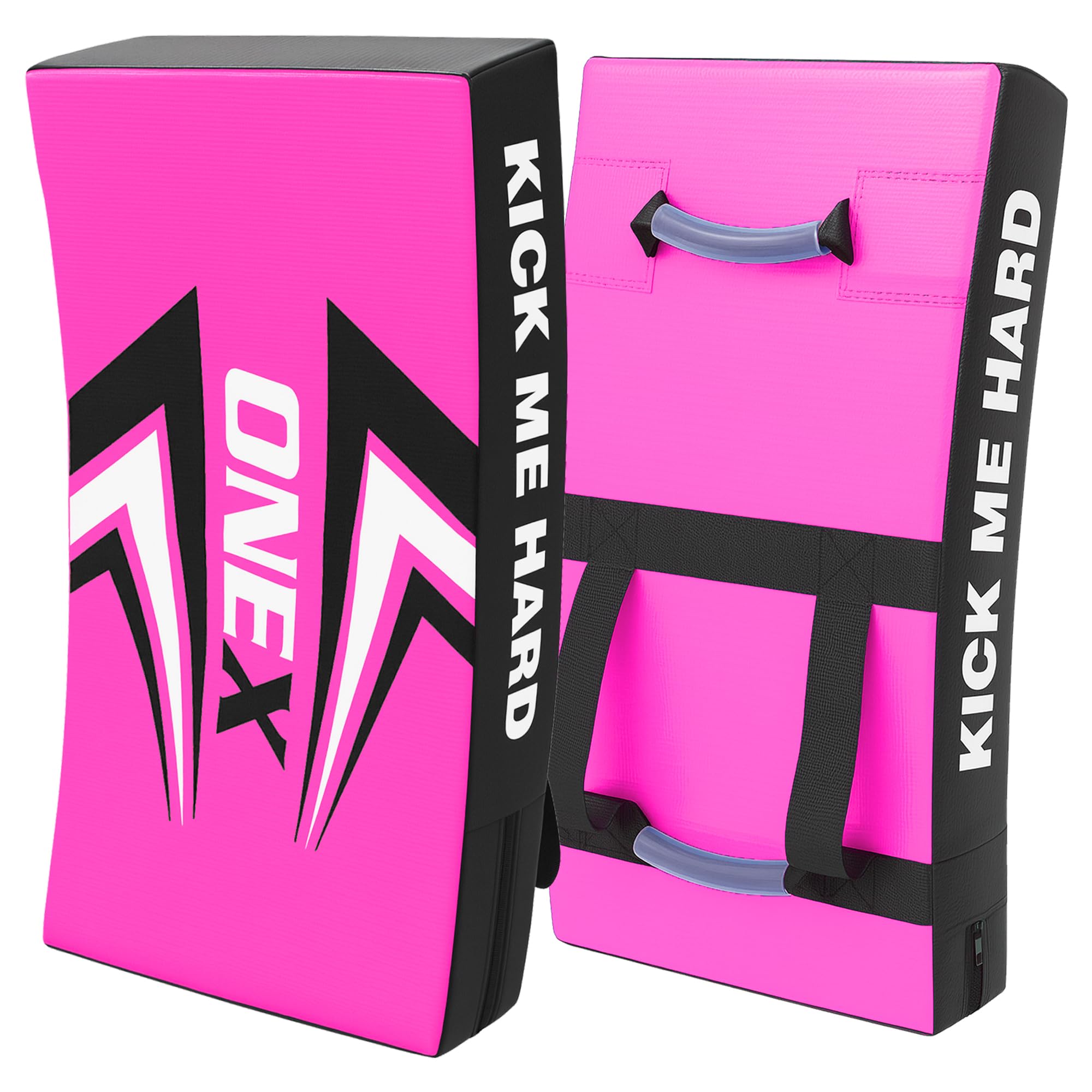 ONEX Kick Shield Curved – 68CM Kicking Strike Pad for martial arts Training, kickboxing, Muay Thai & MMA with Dual Handles for Adults & Coaches (Pink/Black)