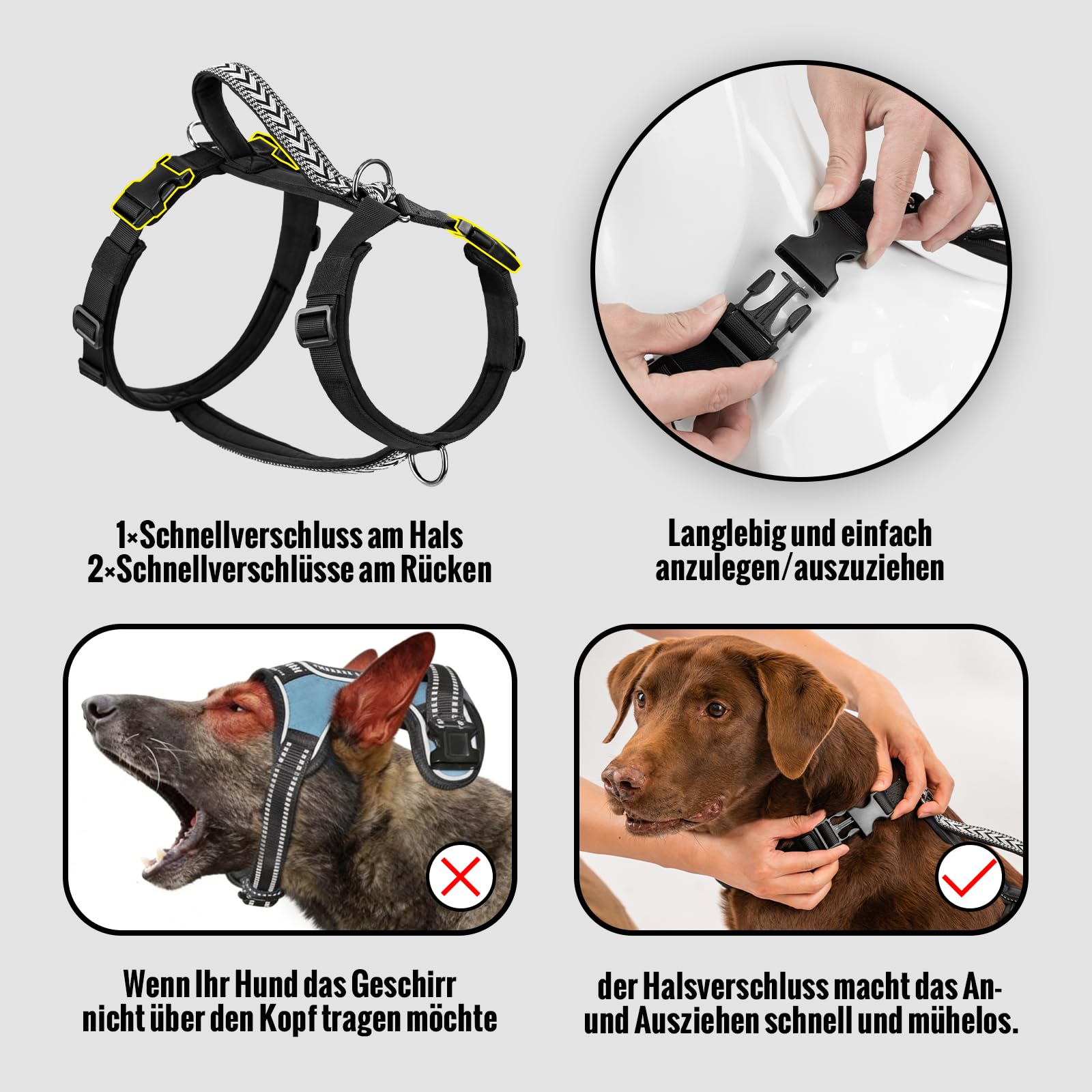 Arblina Hundegeschirr, Ausbruchsicheres Antizuggeschirr für Kleine, Mittlere und Große Hunde, Hundegeschirr Gepolstert mit Front Clip und Weichem Griff für Training, Spaziergänge und Laufen, Schwarz S