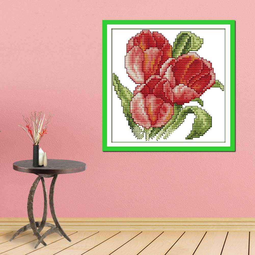 OWN4B Cross Stitch Kits Stamped, The Flower of Happiness Printed Pattern 11CT 8.3x8.3 inch DIY Embroidery Kit - Image 2
