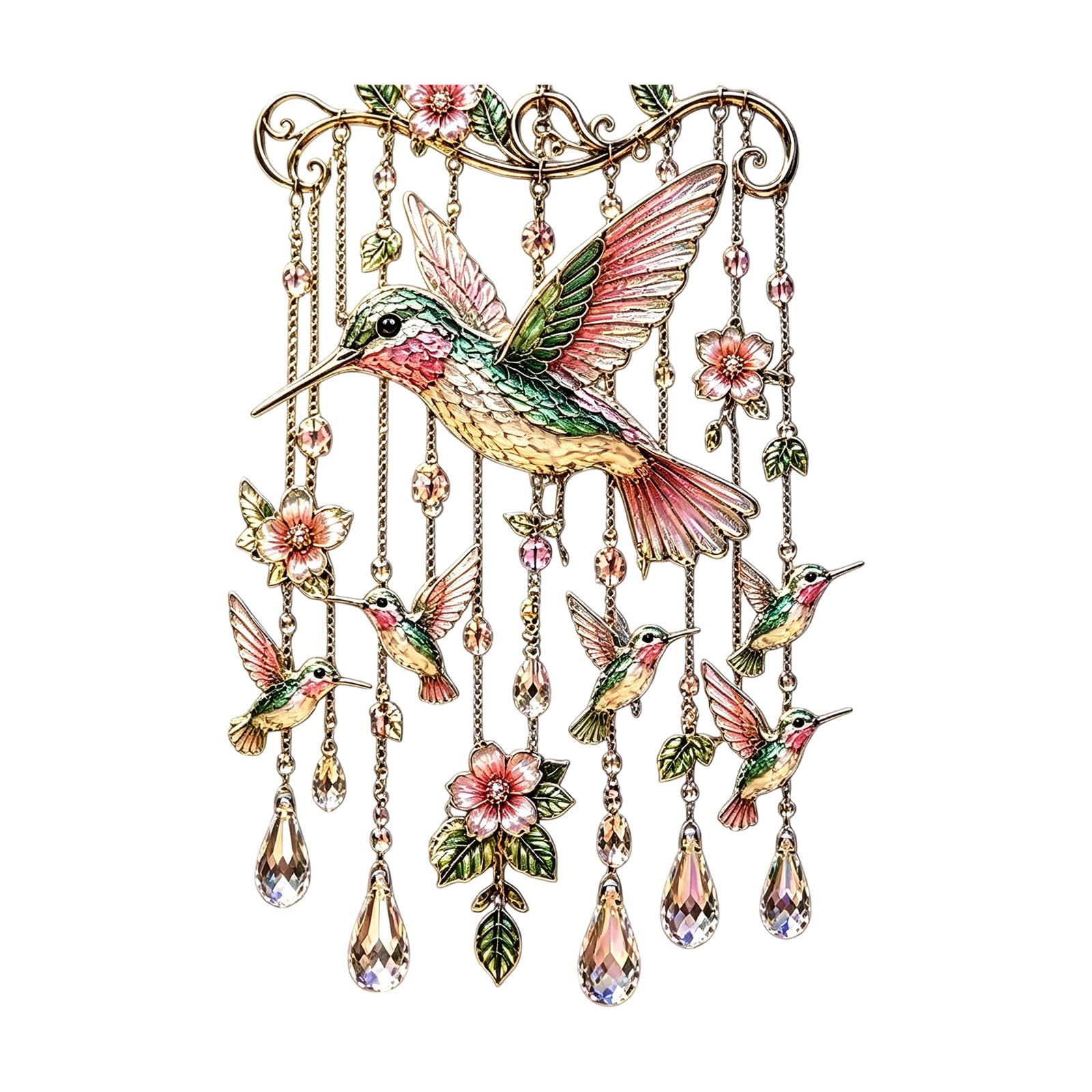 TFAOYS Multicolored Acrylic Hummingbird Hanging Wind Chimes for Window Crystal Prisms Suncatchers Decorative Ornament Gifting for Wedding Parties Window Wind Chimes
