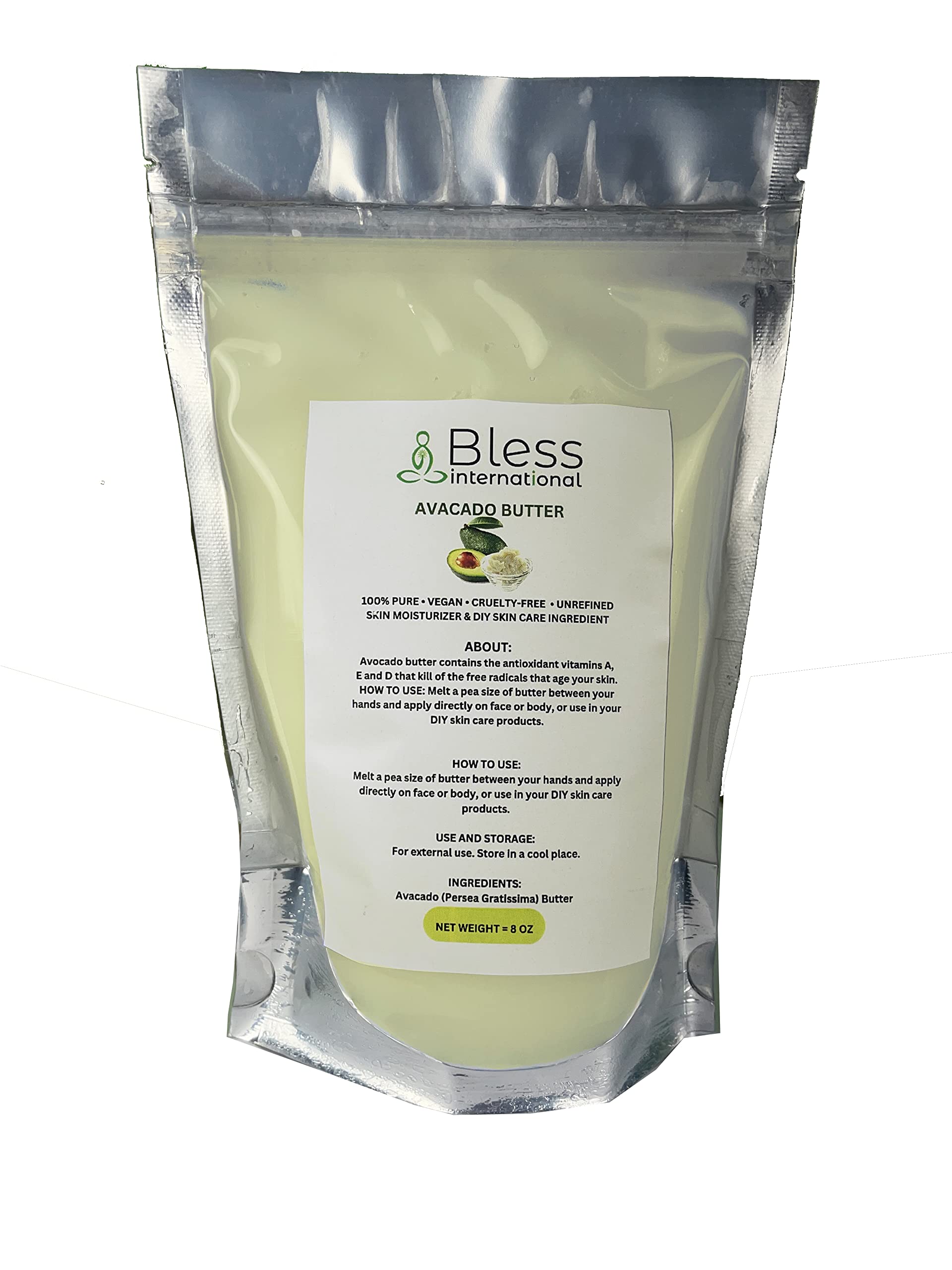 Organic Raw Avocado Butter 100% Pure,Natural & Unrefined| Skin Moisturizer For Face, Body & Hair| 8 OZ/230 GM Ivory/White Grade A | DIY Creams, Balms, Lotions, Soaps| Softens Dry & Tough Skin