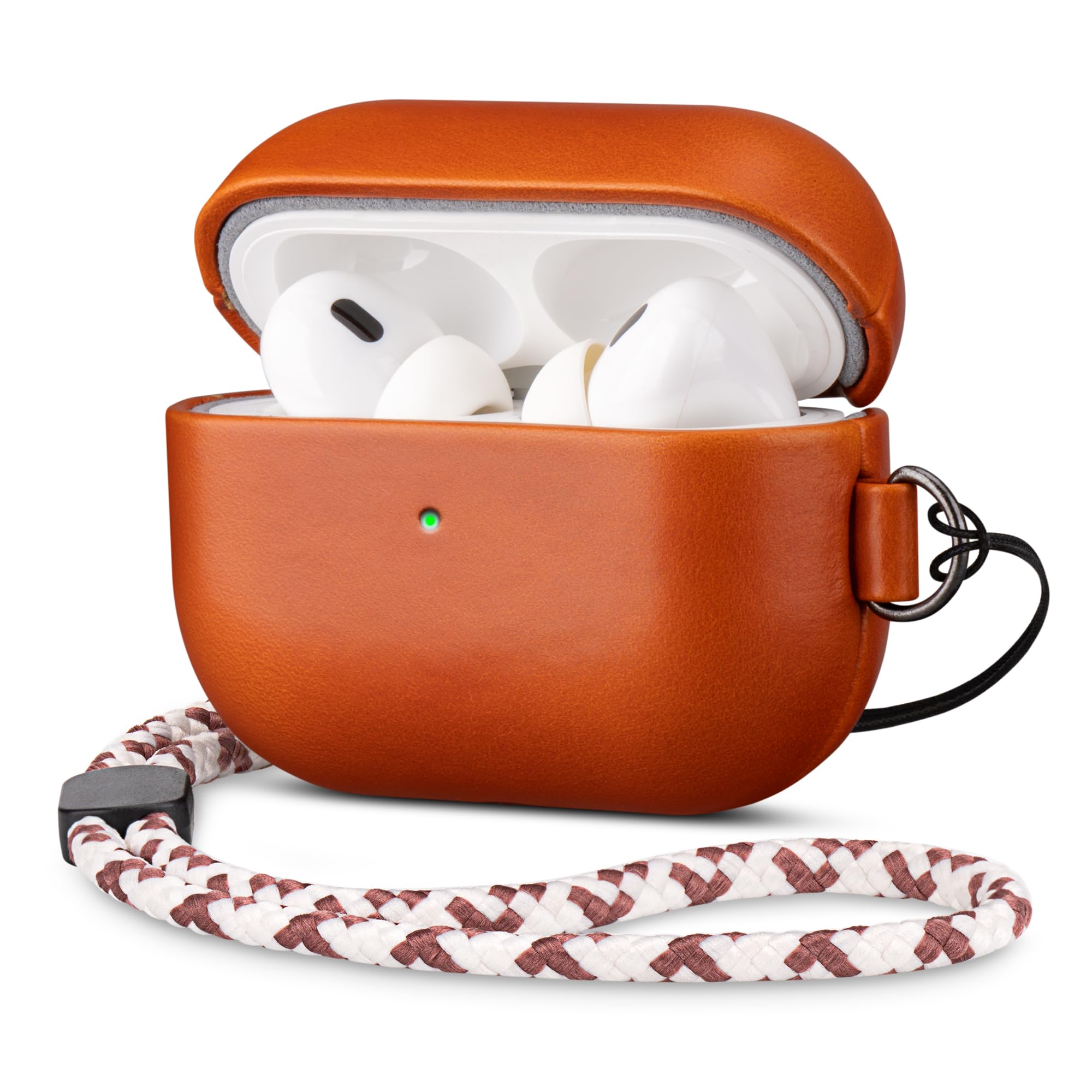 Maogoam for AirPods Pro 2 Case Leather, Sync Button, D Clip Design with Hand Lanyard, Genuine Leather Case for AirPods Pro 2nd Generation(2022-2024), Elegant Style, Orange