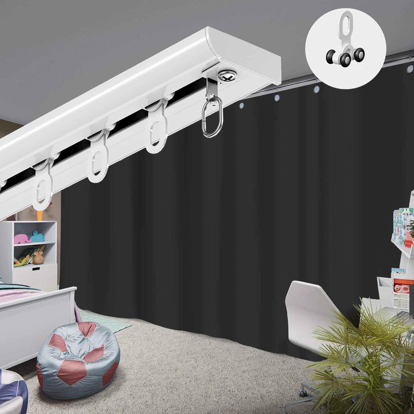 Tringle À Rideaux Style Industriel, Tringle À Rideaux, Rail De Plafond, Ensemble De Rail De Plafond en Aluminium, pour Montage Au Plafond Ou Muraux(White,2M/6.5FT)