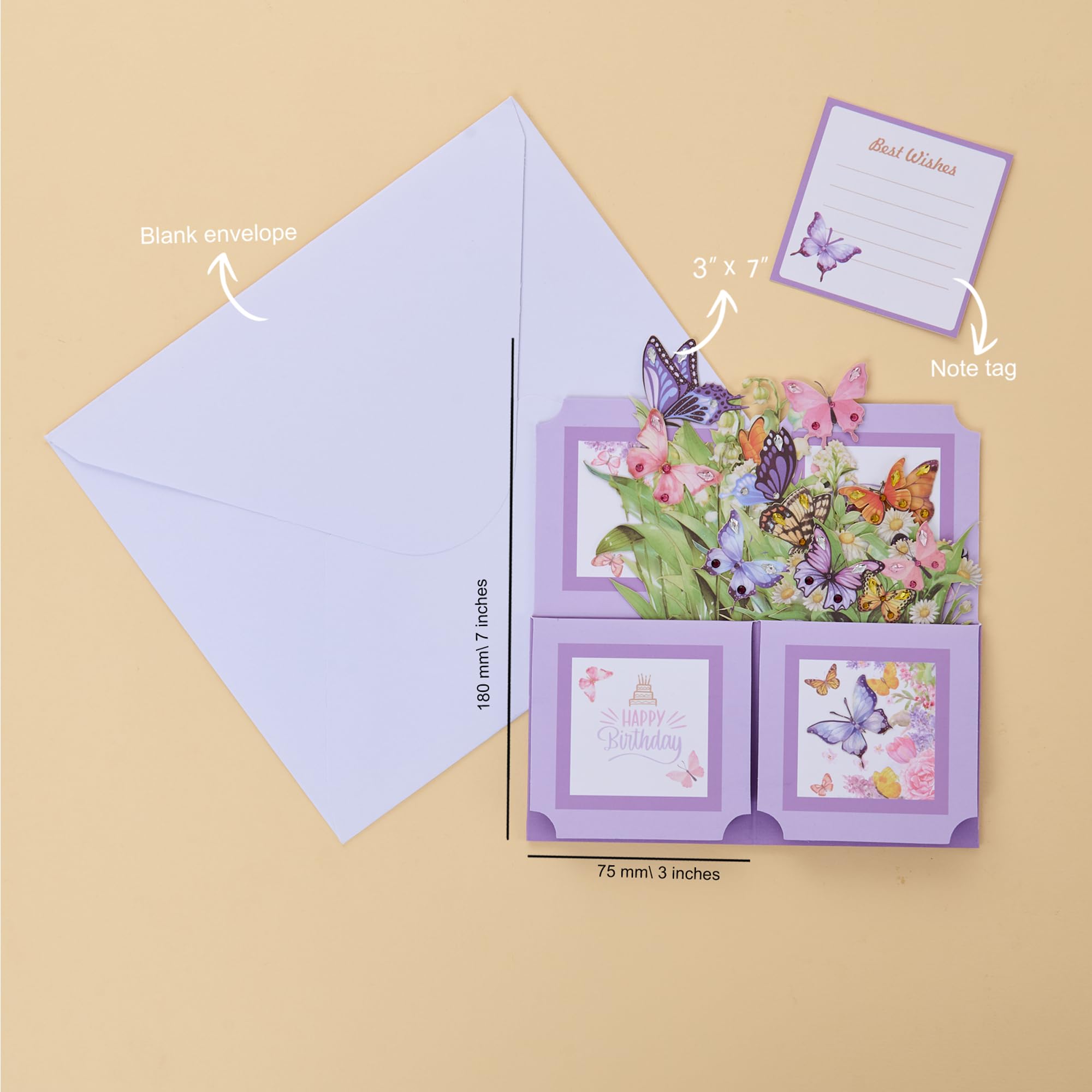 Tarjeta desplegable 3D, cristal incrustado a mano, mariposas y flores, tarjeta de felicitación 3D con sobre, tarjeta de cumpleaños, regalos hechos a mano para mujeres, esposa, mamá, abuela, ella