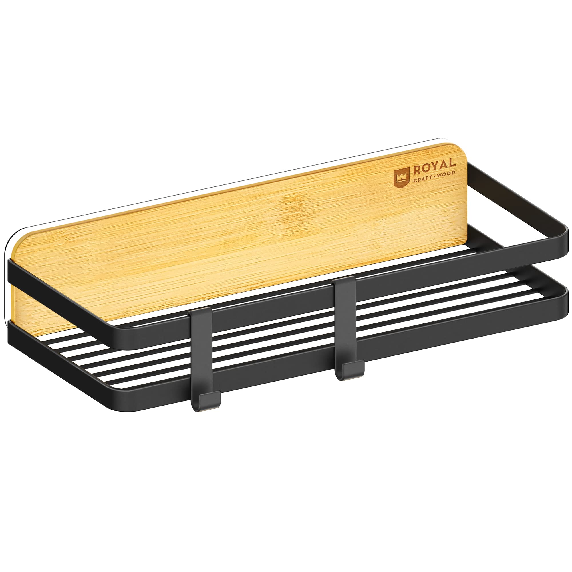 ROYAL CRAFT WOOD Shower Caddy Self Adhesive Organizer - Bamboo Iron Shower Shelves with Hooks Stylish Storage Solution