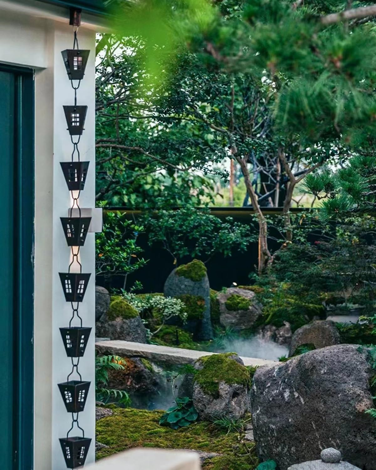 Catena da pioggia giapponese in metallo, 5 m, per grondaie, pluviali da esterni, decorazione a cascata, per giardini, campane da pioggia, deviatore d'acqua, elegante decorazione per casa e giardino