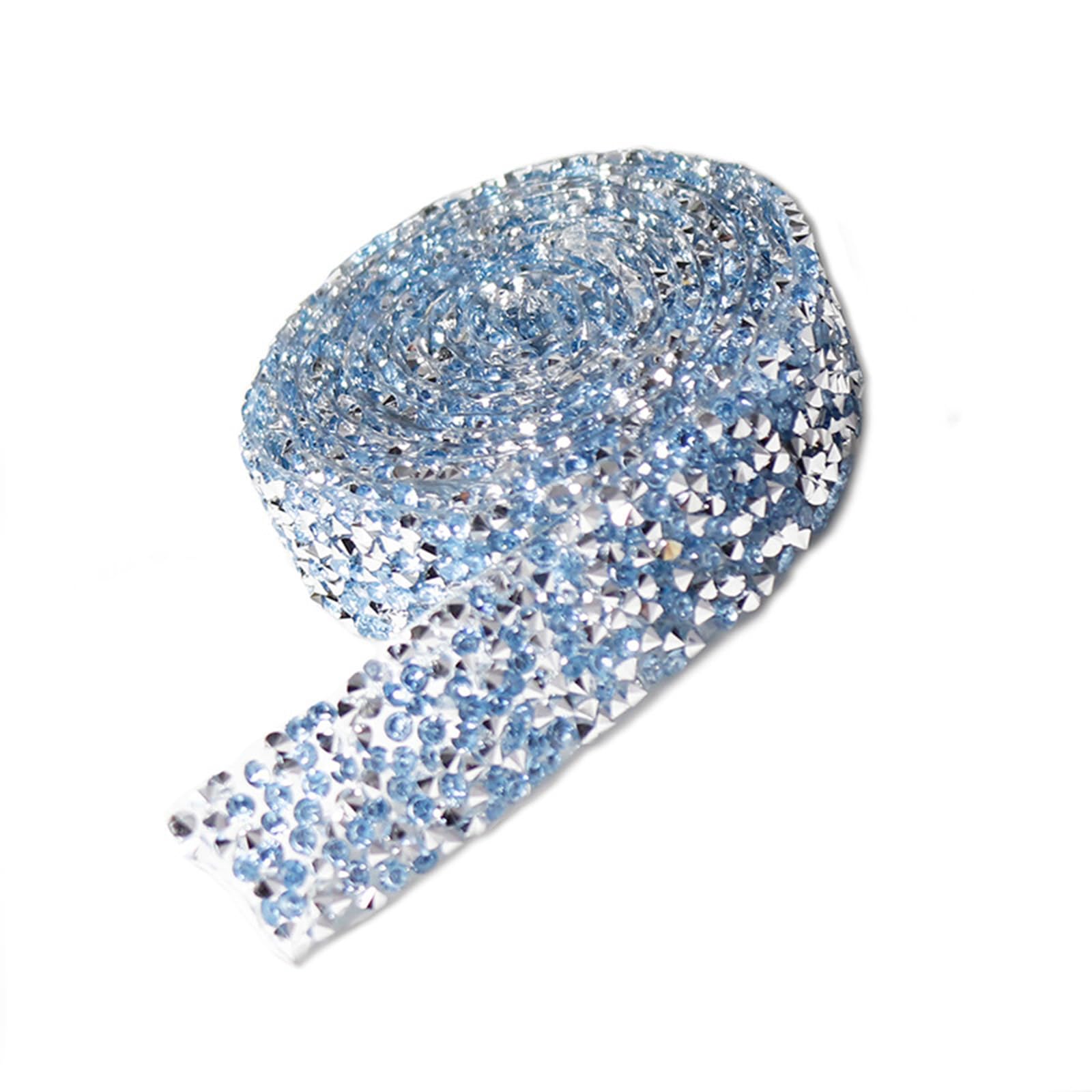 3cm Crystal Rhinestone Ribbon Roll, Self Adhesive DIY Rhinestones Sequin Strips Sticker for Arts Crafts DIY Party Decor (Light Blue)
