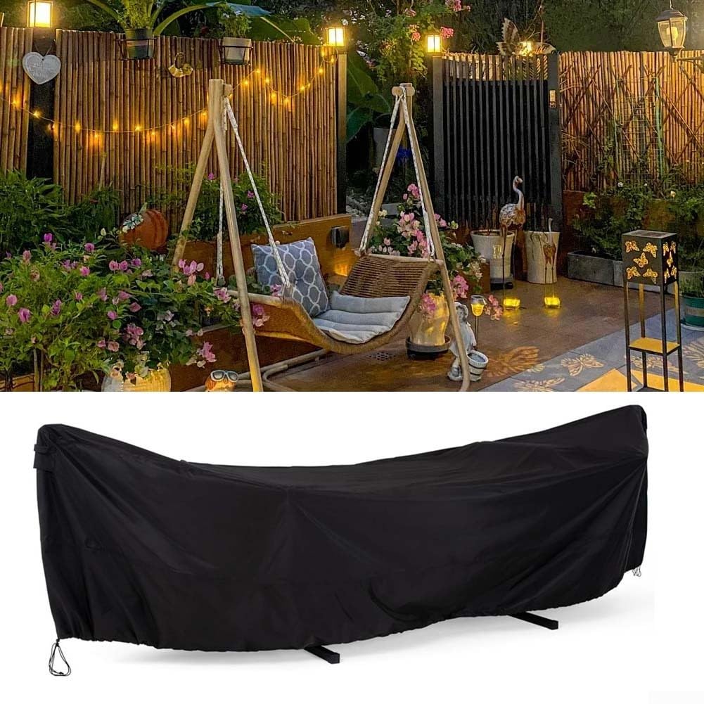 Oniissy Housse d'extérieur en tissu Oxford 210D imperméable et résistant aux UV pour hamacs avec ourlet élastique et sangles coupe-vent Noir 370 x 140 x 93 cm