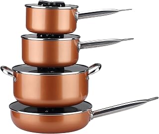 Stackable Stainless Steel Nonstick Cookware Set, Pots W/ Lids (8 Piece), Brown, 10-4408