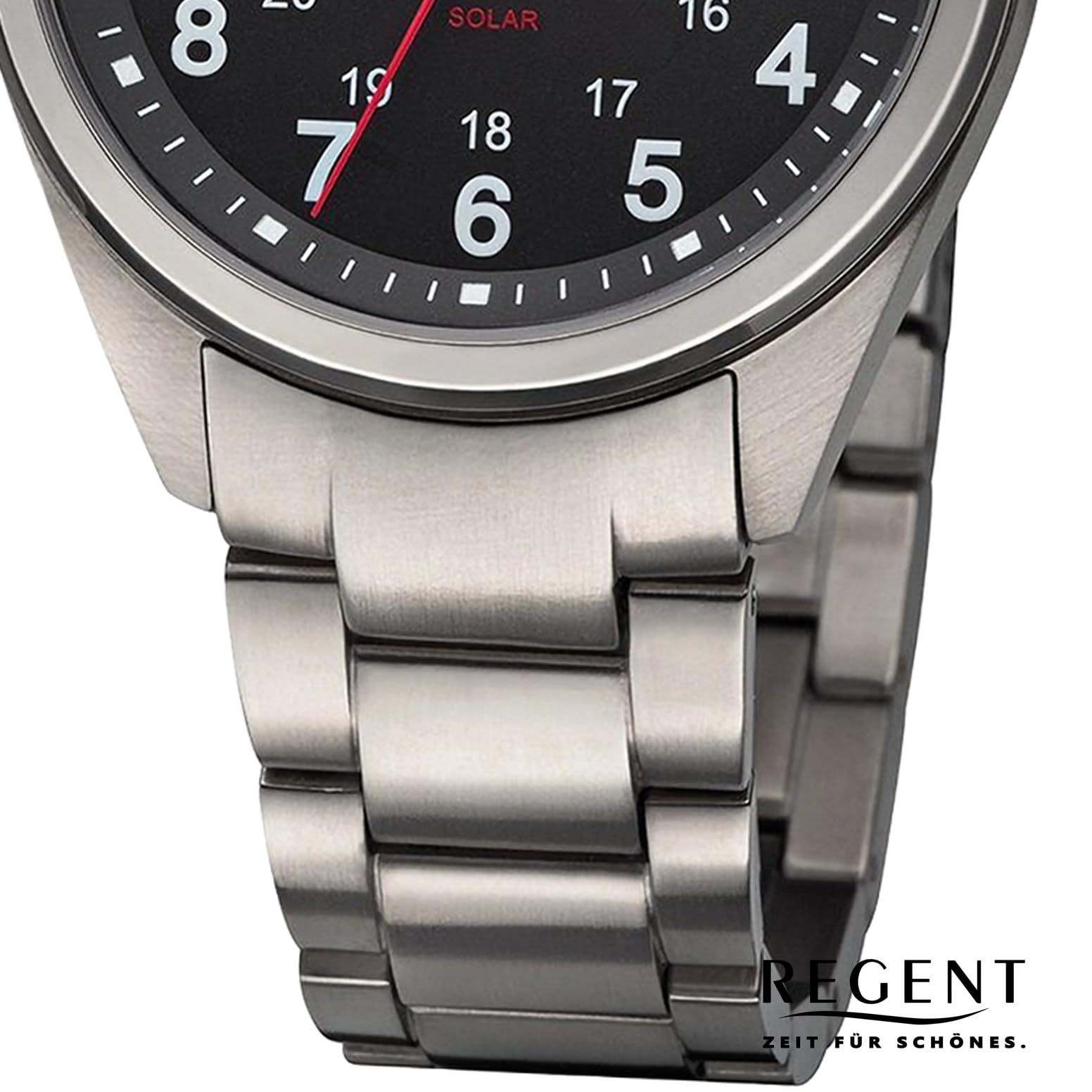 Regent Orologio da uomo solare in titanio con cinturino a maglie analogico, 10 ATM F-1537