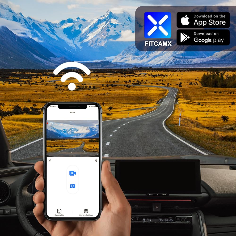 Fitcamx Dashcam 4K Compatibile con Toyota C-HR 2024 2025 2026, OEM Car Camera 2160P UHD Video, WiFi & APP, G-Sensor, Loop Recording, Night Vision, WDR Dash Camera Car, Plug & Play, con 64GB Card