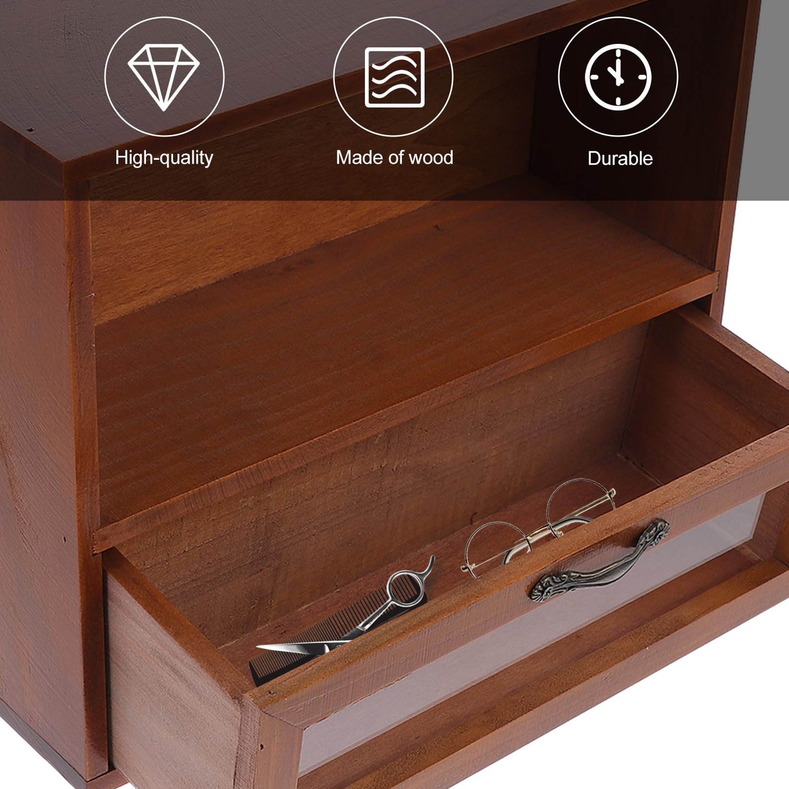 BESPORTBLE Organizzatore da Scrivania Retro Cassetti in Legno e Acrilico Resistente Scatola Portaoggetti Ampio Spazio per Ufficio per Organizzazione Casa