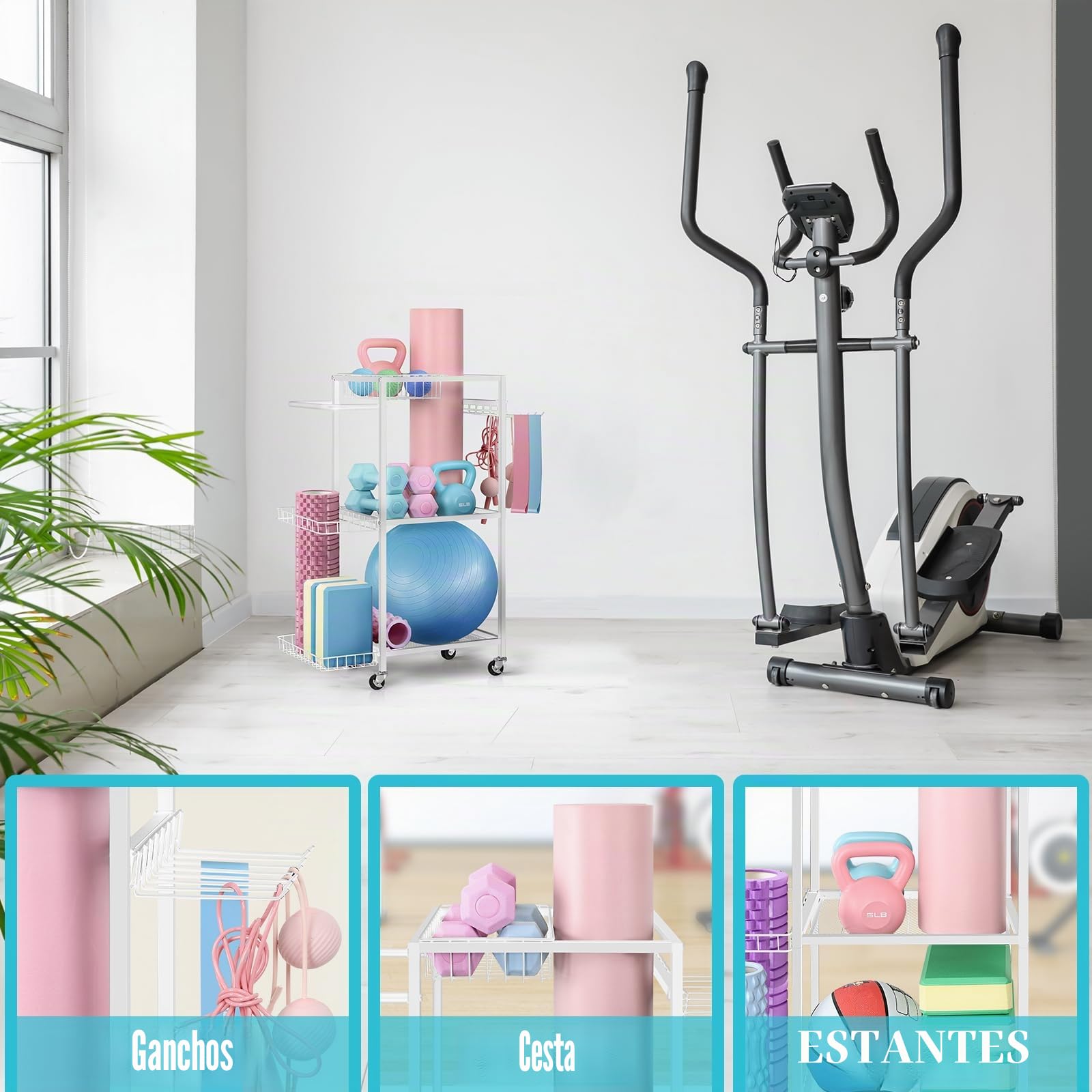 LIANTRAL Soporte para Mancuernas, estantes de Almacenamiento de esteras de Yoga, Estante de Almacenamiento de Equipos de Entrenamiento, estantes de Almacenamiento de Fitness Familiar con Ruedas