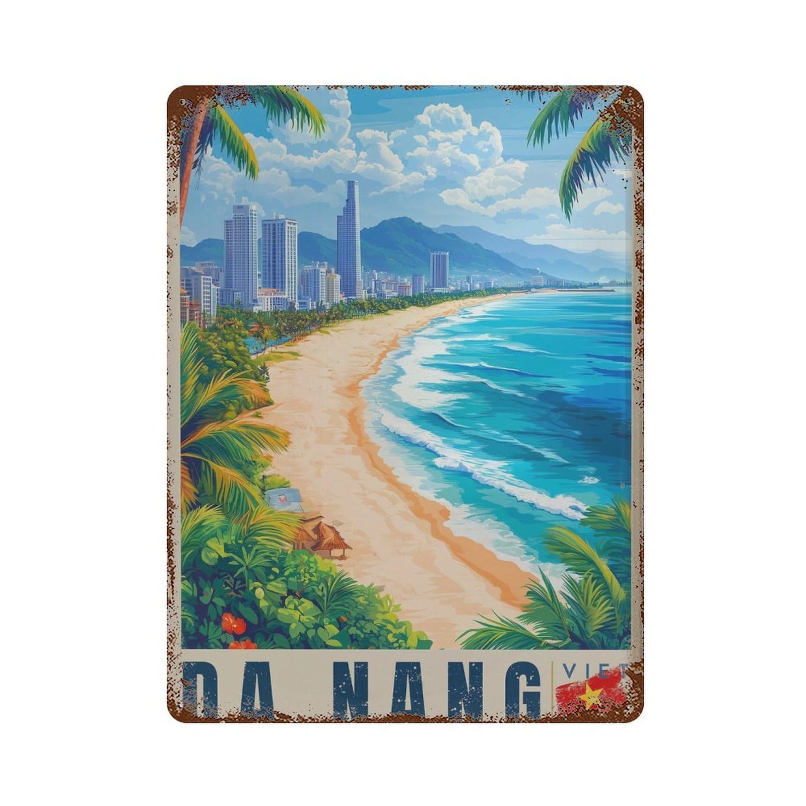 xiaoxiaoshen Da Nang Vietnam Travel Lang Co Wall Decor Art Metal Tin Poster Modern Home Decor Art Home Bar Shop Decorations Vintage Sign 40x30cm