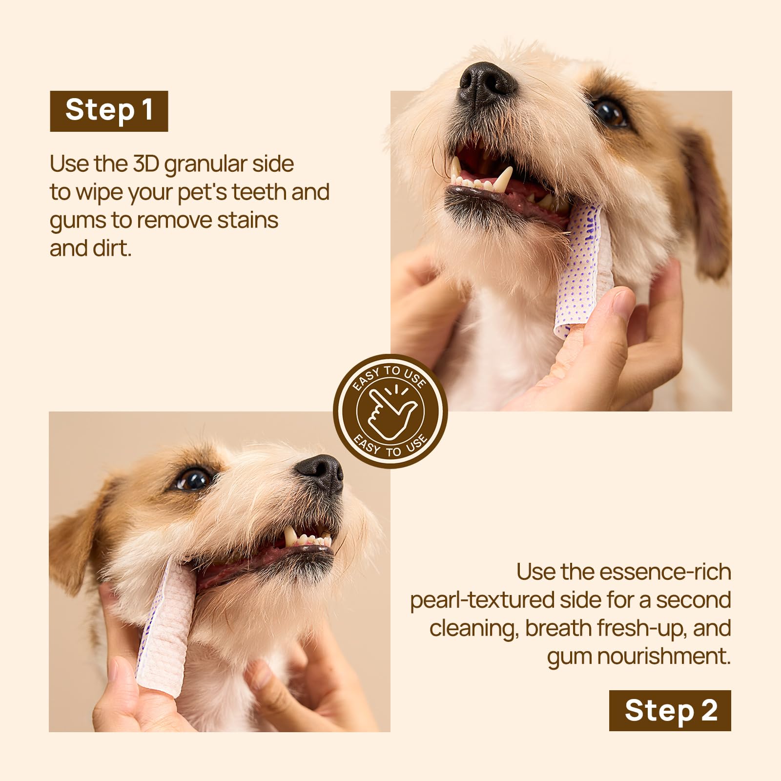 HICC PET Pro Dog Teeth Cleaning Wipes, Vet-Recommended Finger Toothbrush for Dogs & Cats, No-Rinse Dental Care Wipes, Gentle Cleansing & Gum Care, Tooth Brushing Kit Support, 50 Count (Peanut Butter) - image 6