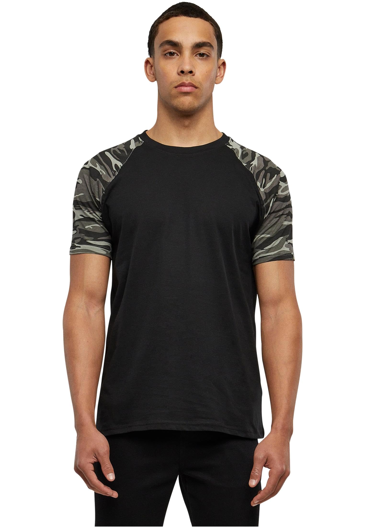 Urban Classics Men's Raglan Contrast Tee, Black/Darkcamo, 4XL