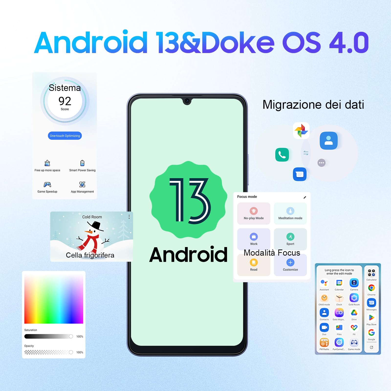 Blackview Color8 Smartphone, 16GB RAM+256GB ROM/1TB-TF Octa-Core, 6.75'' HD+/90Hz, 50MP+8MP, 6000mAh, Android 13, 4G Dual SIM Telefono Cellulare, Face ID/Fingerprint/OTG/3 Slot/3.5mm Jack, Viola