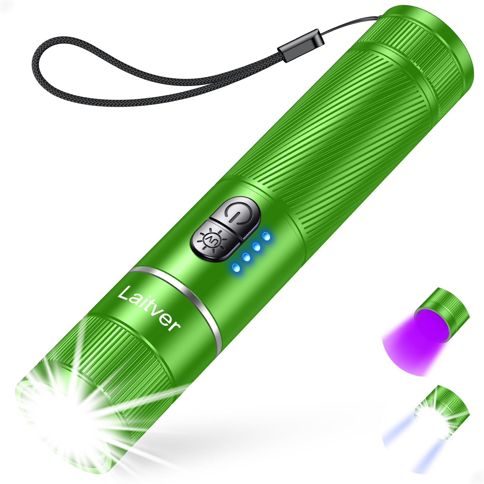 Taschenlampe LED/UV Aufladbar 2 in 1, Laitver 2000L Superhell Taschenlampen 395nm Mini Schwarzlicht 6 Modi, Zoombar Lange Akkulaufzeit Wasserdischt, für Beleuchtung & Erkennung von Tierurin