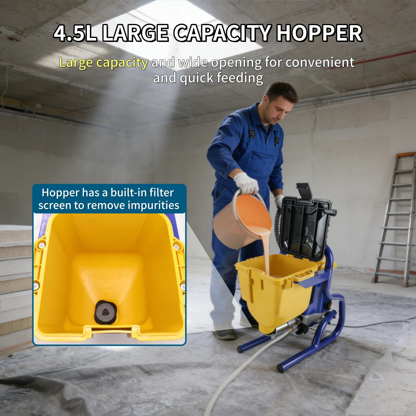 Pulverizador de pintura sin aire de alta presión de 850 W para emulsión y pinturas de látex a base de agua, incluye manguera de 5 m para paredes y vallas interiores/exteriores