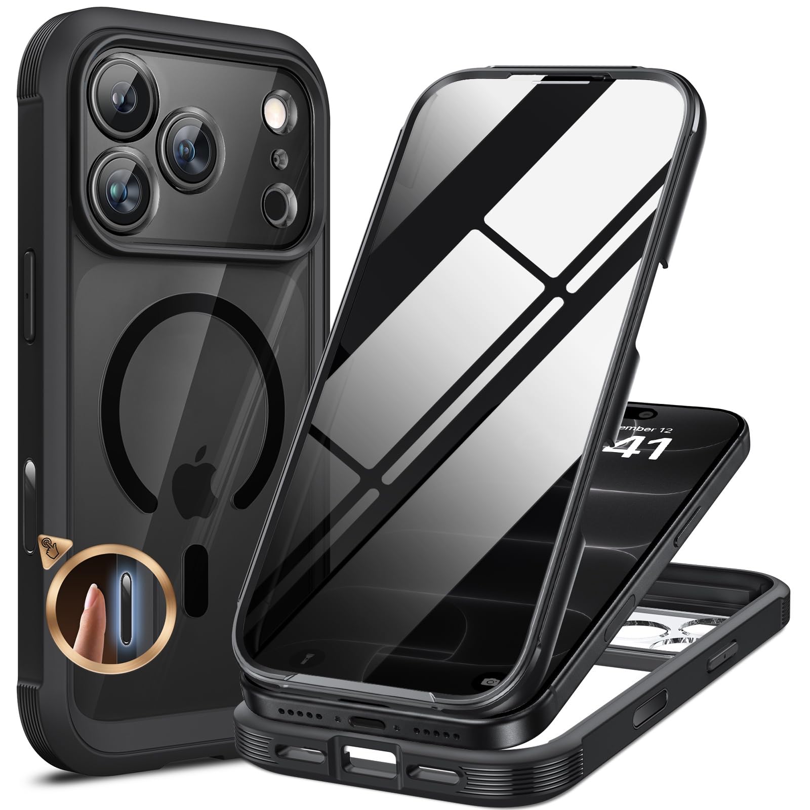 for iPhone 18 Pro Max Case with Privacy Screen Protector, Black