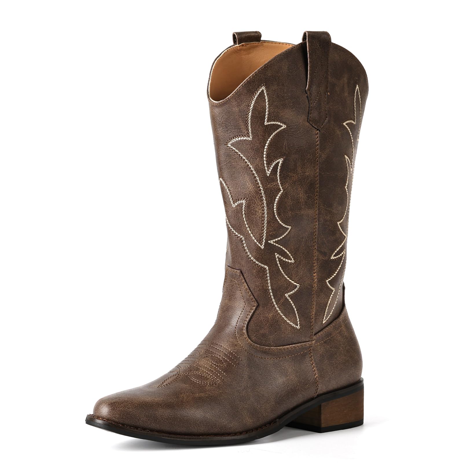 IUV Cowboy Boots for Women Cowgirl Boots Comfortable Pointed Toe Mid Calf Western Booties Slip On Fashion Cowboy