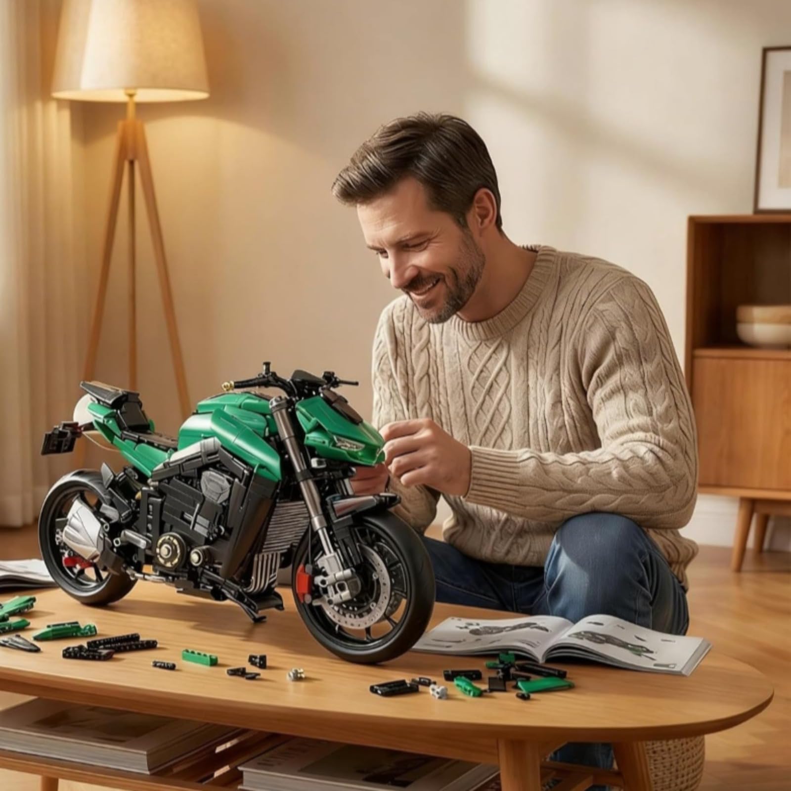 Technik Motorrad Bausteine, 2089 Klemmbausteine 1:5 MOC Rennen Motorrad Bausatz Erwachsene,Technik Supermotorrad Modellbausatz, Superbike Spielzeug Geschenk für Erwachsene