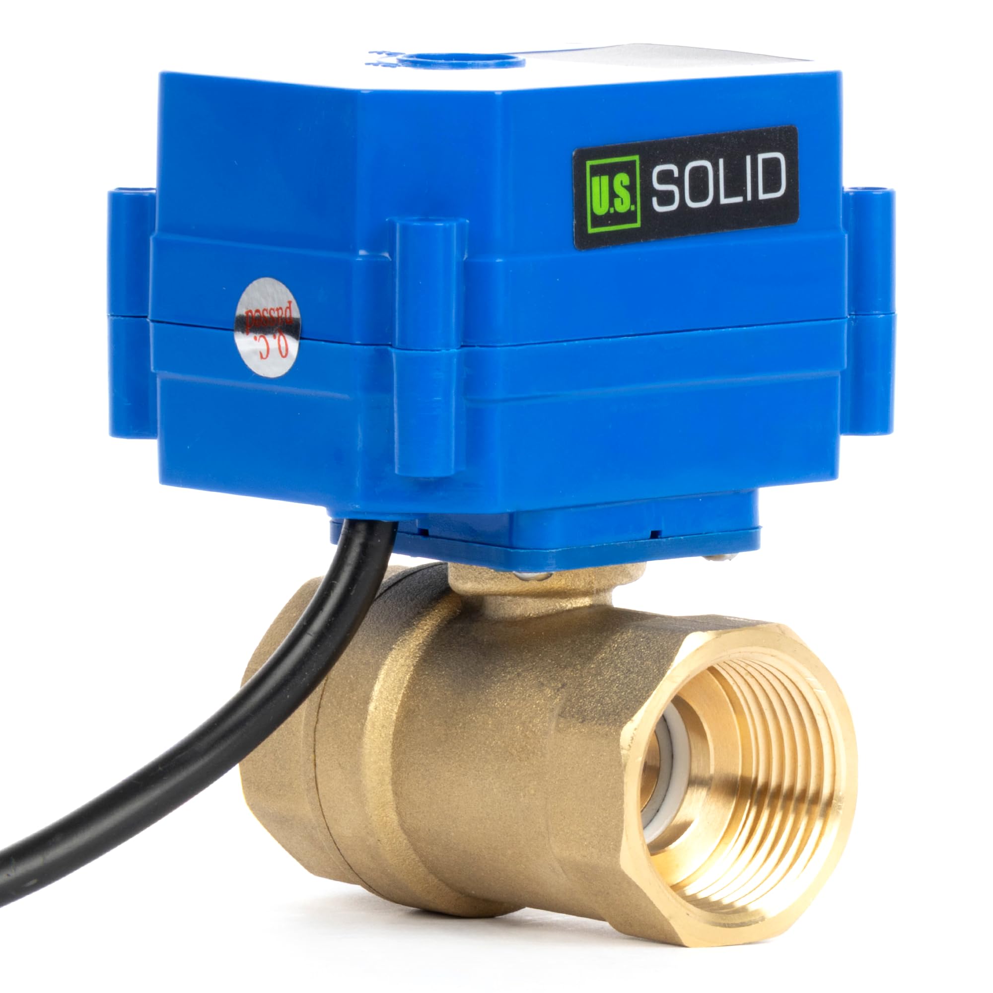U.S. Solid Válvula de bola motorizada de 1 pulgada con enchufe, 220 V AC DN25, válvula de bola eléctrica de latón de 2 vías, retorno automático, normalmente cerrado