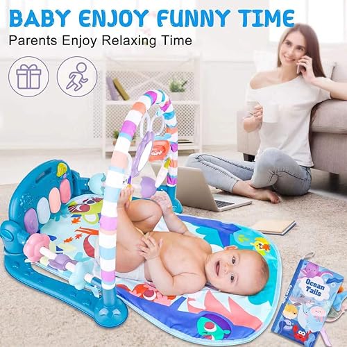 Miniatura 5 de VZO Tapete de juego para bebé, tapete de juego y gimnasio de actividades, gimnasio de piano para bebés, centro de actividades musicales para bebés,