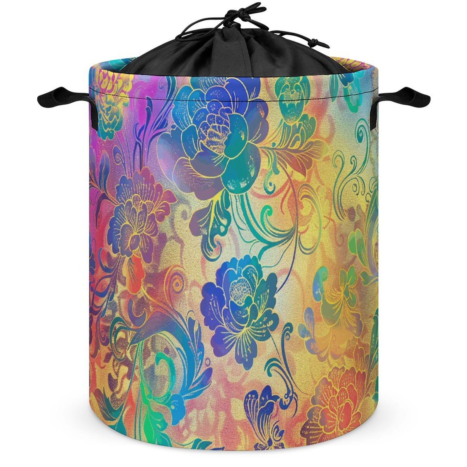 Panier à linge pliable fleuri avec poignées pour ranger le linge de chambre et salle de bain