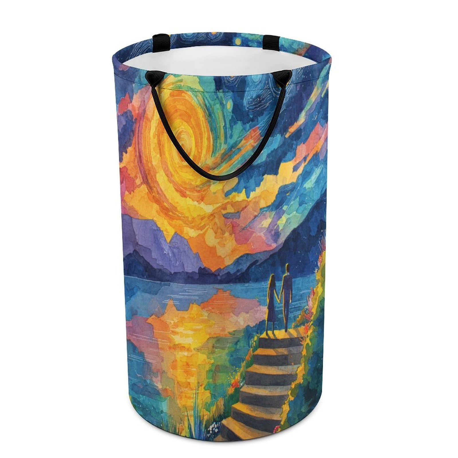 LUYYSKY Beautiful Fantasy Starry Night Collapsible Dirty Clothes Basket, Colorful Romantic Galaxy Sky Nebula Romantic Couple Portable Clothes Storage Basket