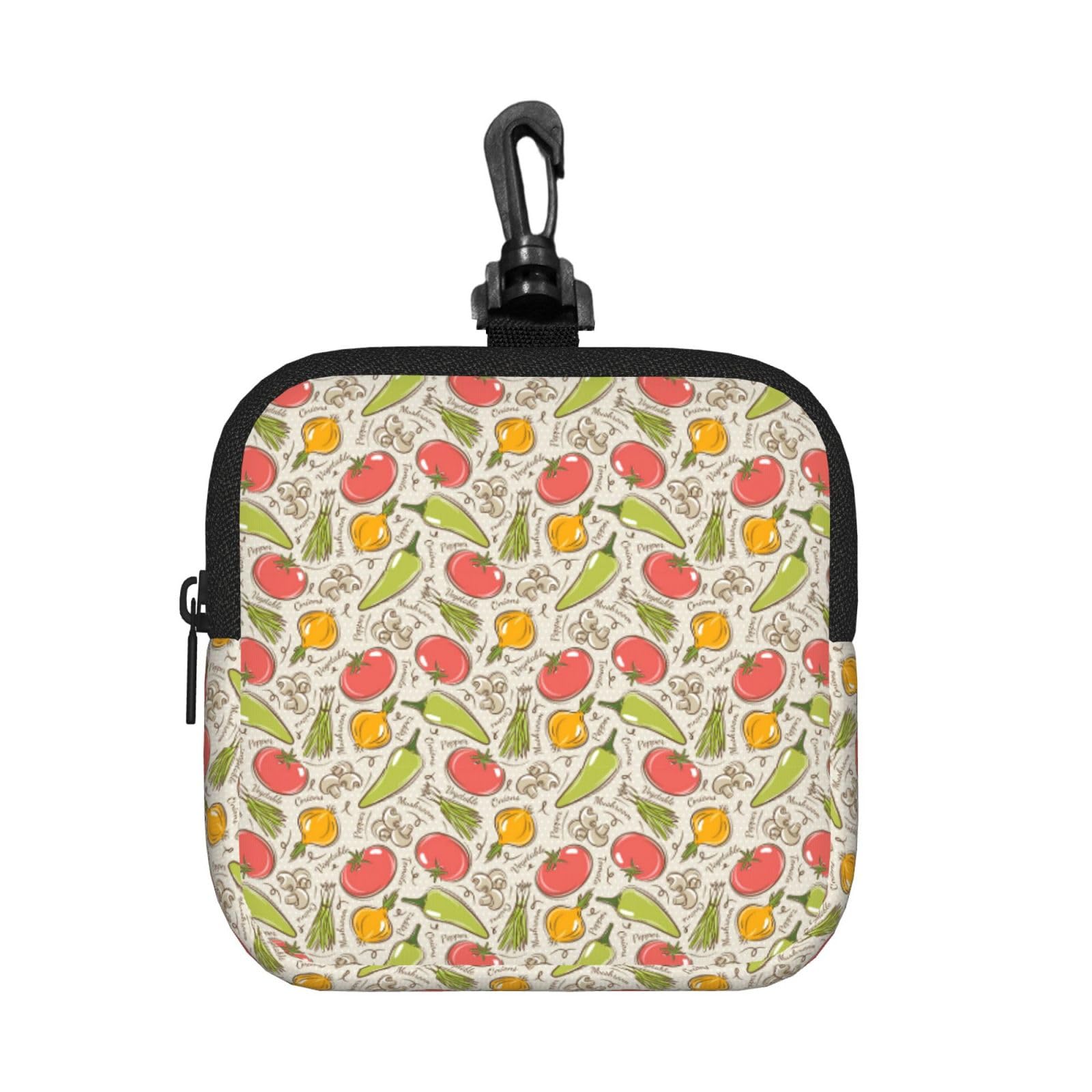 Ercgad Unisex Black Vegetable Fruit Print Square Storage Bag Travel Toiletry Cosmetic Organizer Pouch Lightweight Reusable