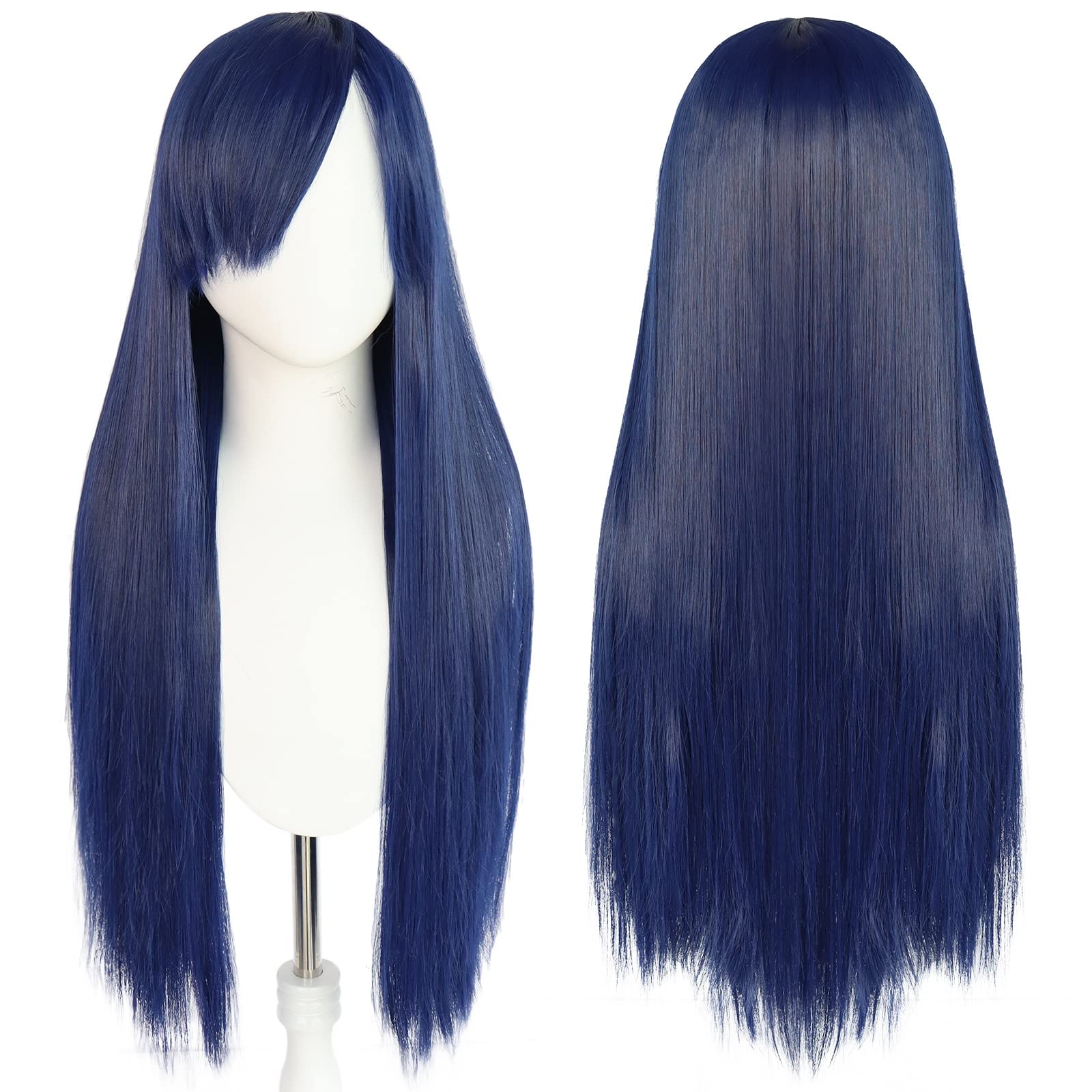 IMEYLE Wig Long Straight Blue Cosplay Wig With Bangs Women Synthetic Wigs Long Natural Straight Wig For Anime