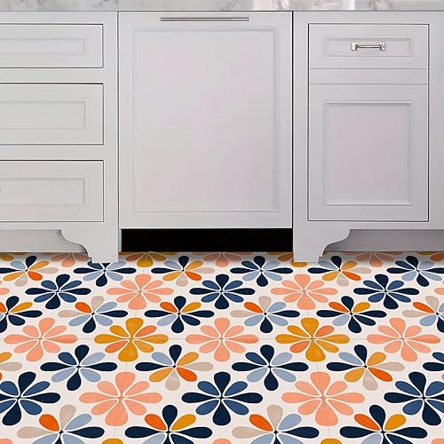 Miniatura 9 de Azulejos autoadhesivos de vinilo autoadhesivos de 12 x 12 pulgadas, diseño de flores retro coloridas, para cocina, baño, dormitorio, sala de estar,