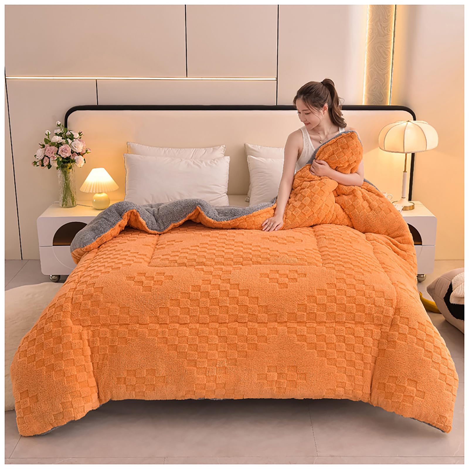 Couette double réversible laine et duvet orange pour lit 2 personnes de dimensions 150x200cm