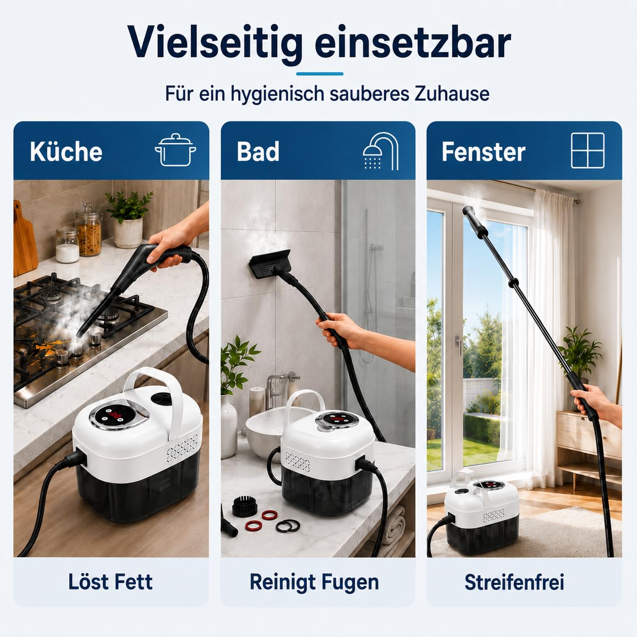 1500W Dampfreiniger Handgerät mit 1,8 L Wassertank, 6-Stufen