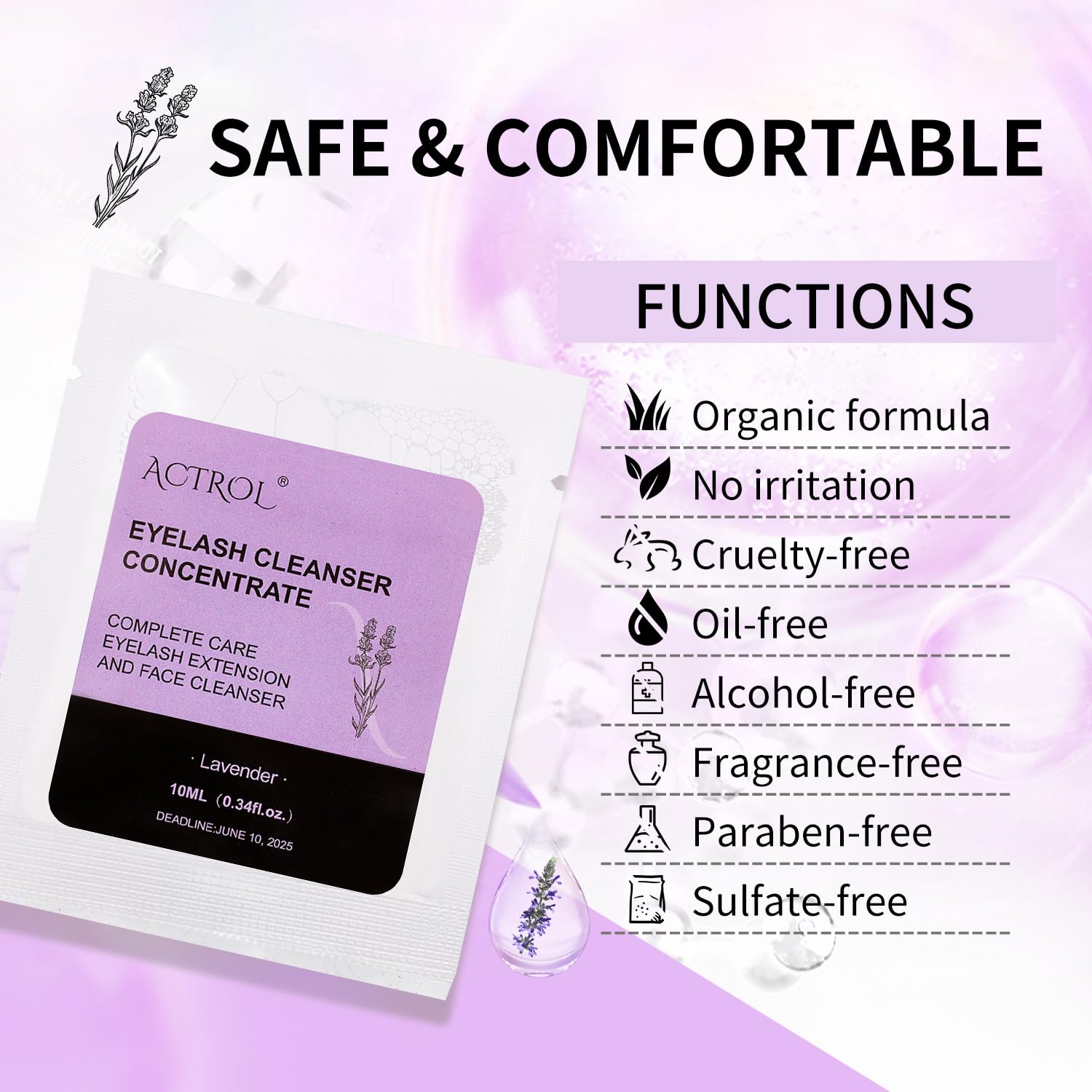 ACTROL Lash Shampoo Concentrate Kit Eyelash Foam 60ml 5Pcs Foam Pump Bottle 10ml Eyelash Cleanser Concentrate Bag 10ml Lash Soap Bottle Travel Refillable Plasitc Bottle