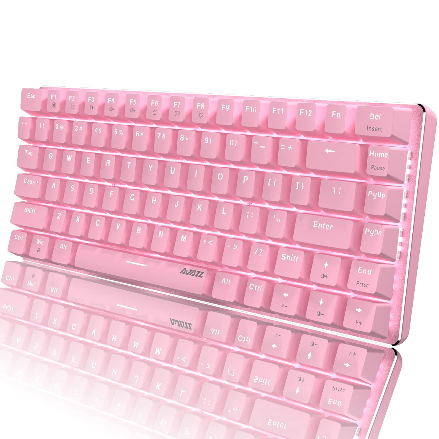 FELICON Pink Mechaincal Gaming Keyboard and Mouse Pad Combo Blue Switches USB Wired White Backlit Compact 82 Keys Anti-ghosting,Compatible with Windows PC Laptop Mac Game Office
