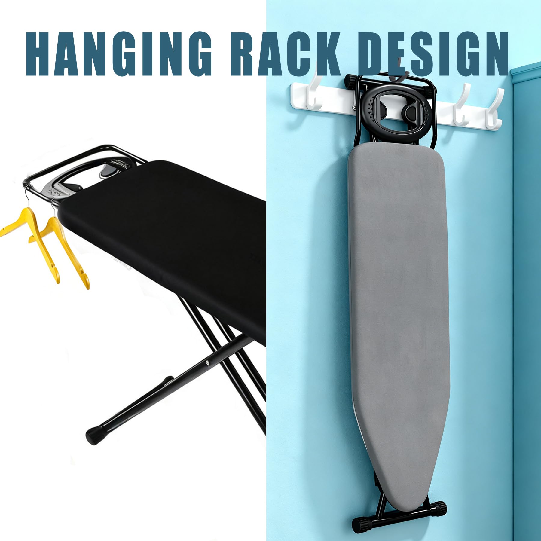 Tabla de planchar de tamaño matrimonial, cubierta resistente al calor, tabla ancha de hierro con soporte de vapor, acolchado ultra grueso, altura ajustable, marco de metal resistente, soporte de
