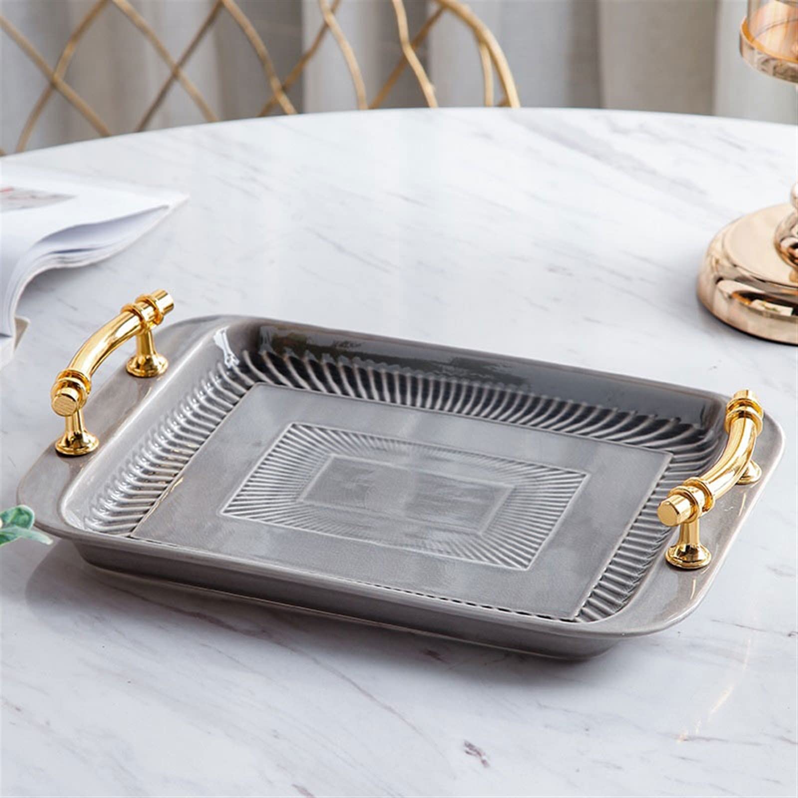 Decorativi esterni Modello creativo di crepe Vassoio portaoggetti in ceramica moderno semplice e di lusso Organizzatore da tavolo Vassoio for tazza da tè for snack per cena, tè, bar, tavolo