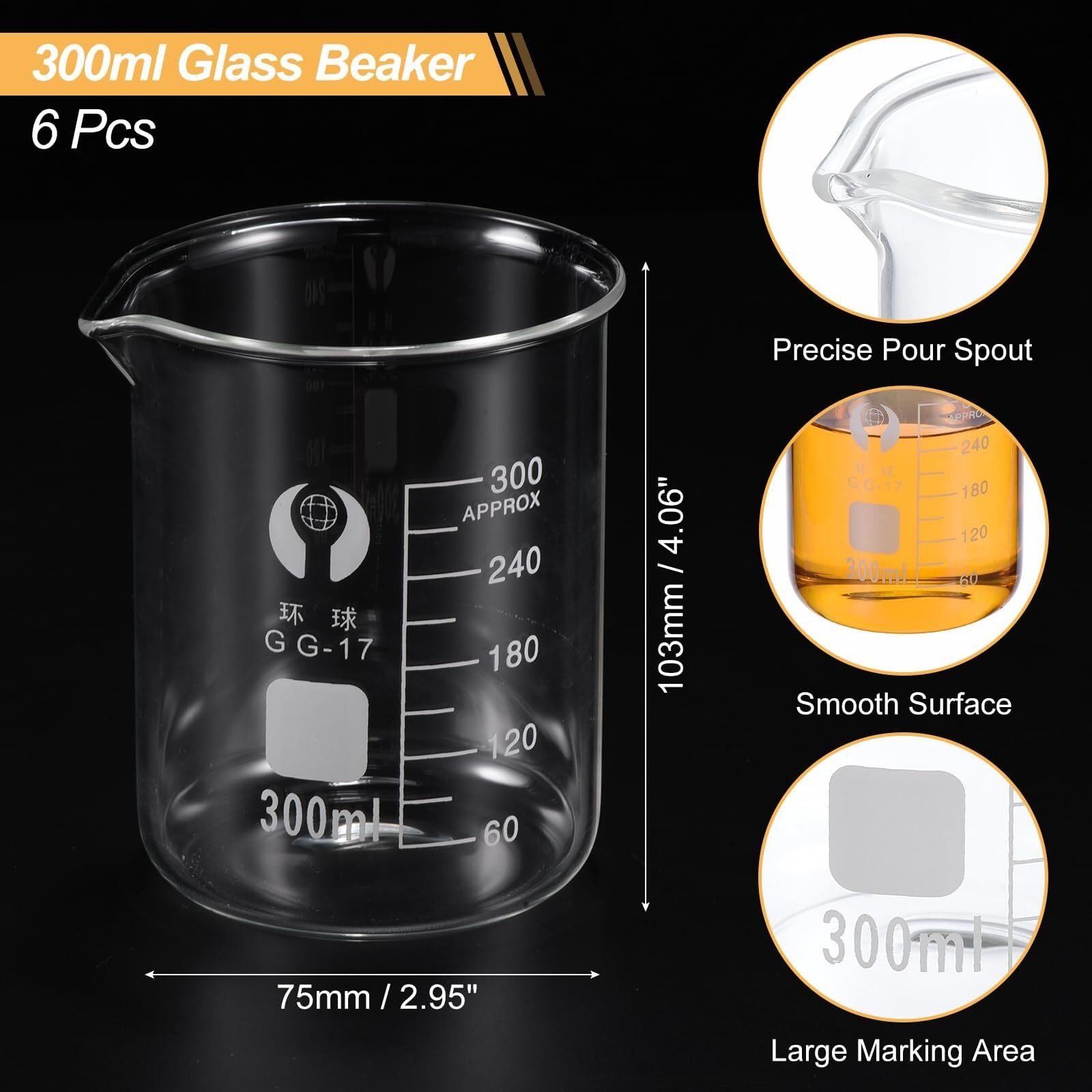 Provetta graduata in vetro, Becher graduato in vetro borosilicato, capacità multiple, inclusa confezione da 2 250 ml(300ml)