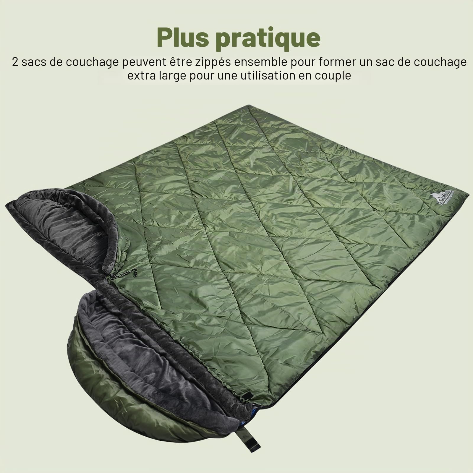 Sac de couchage en flanelle de coton avec capuche doublée en polaire, sac de couchage imperméable XL pour adultes, sac de couchage par temps froid, pour camping, randonnée ou randonnée, 3 à 4