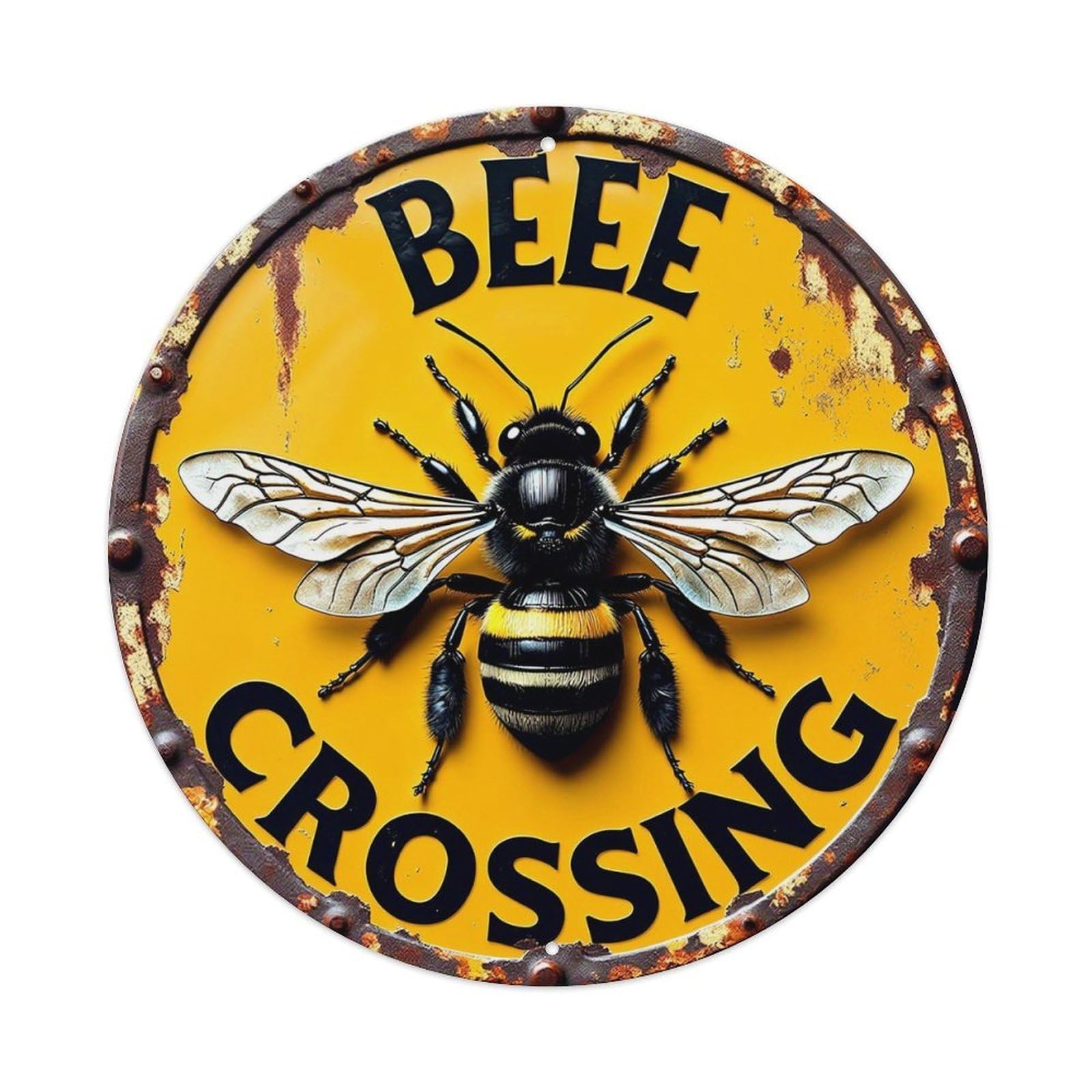 Bee Crossing Sign Pattern Print Tin Sign Metal Poster Vintage Metal Signs for Home Man Cave Bar Cafe Kitchen laundry room Wall Decorations Gift 8x8Inch
