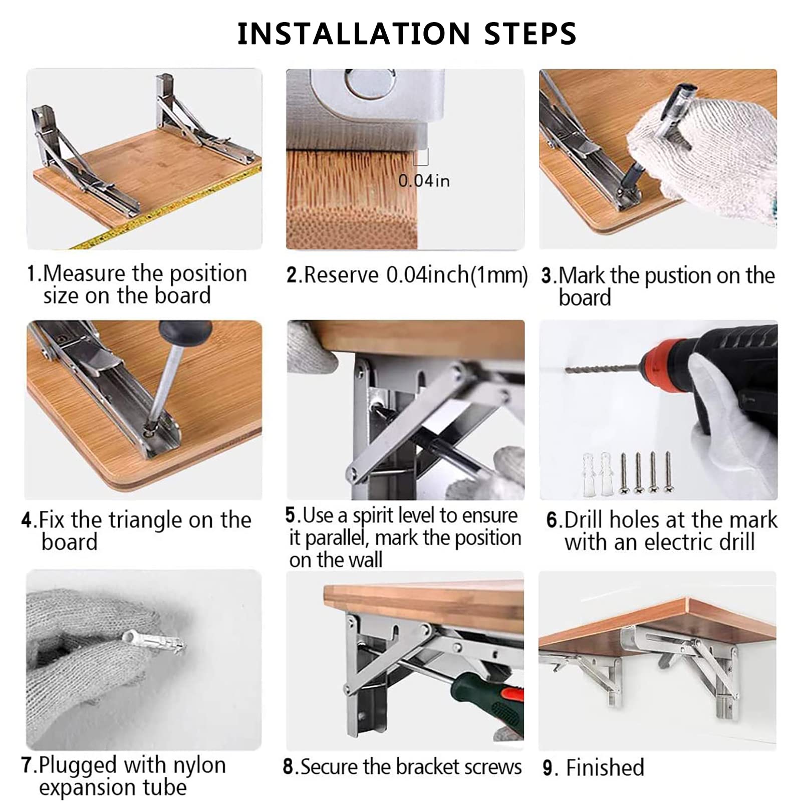 Klappbare Regalhalterungen 12 Zoll, 4 Stück Regalhalterungen, schwebende Regalhalterungen, Wandhalterung, Küchenregale, für Tisch-Werkbank, platzsparende DIY-Regal-Scharnierhalterung (Weiß 35 x 17,5