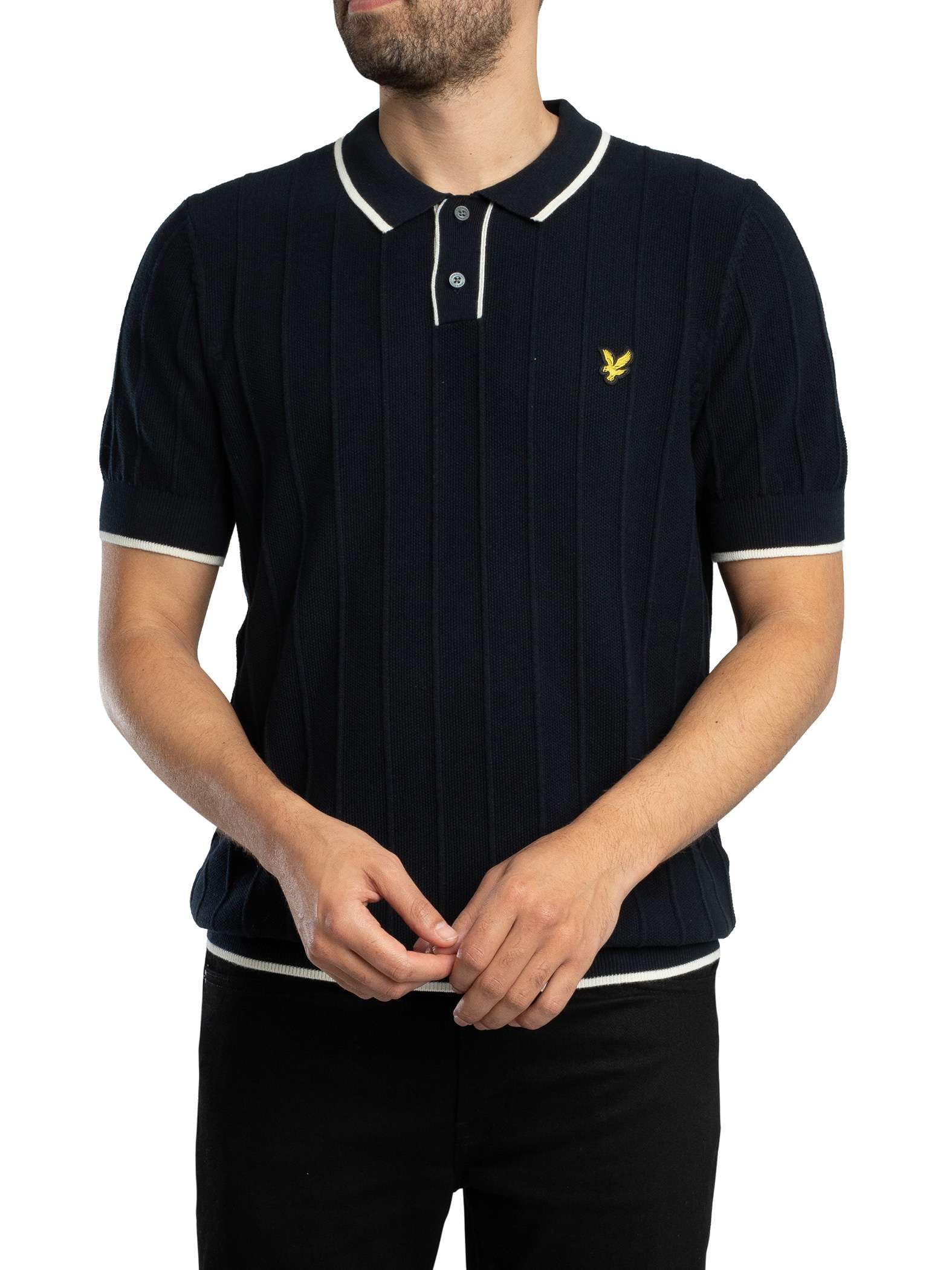 Lyle & Scott Men's Tipped Knitted Polo Shirt, Dark Navy, M