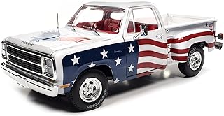 1980 D150 Adventurer Pickup Truck White with American Flag Graphics and Red Interior 1/18 Diecast Model Car by Auto World AW310