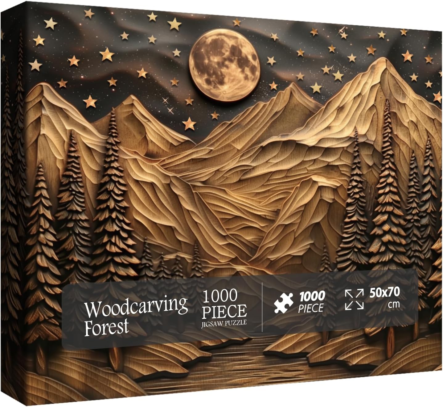 3D Mountain Puzzles for Adults 1000 Pieces, Challenging Forest Nature Puzzle, Art Landscape Tree Moon Jigsaw Puzzles