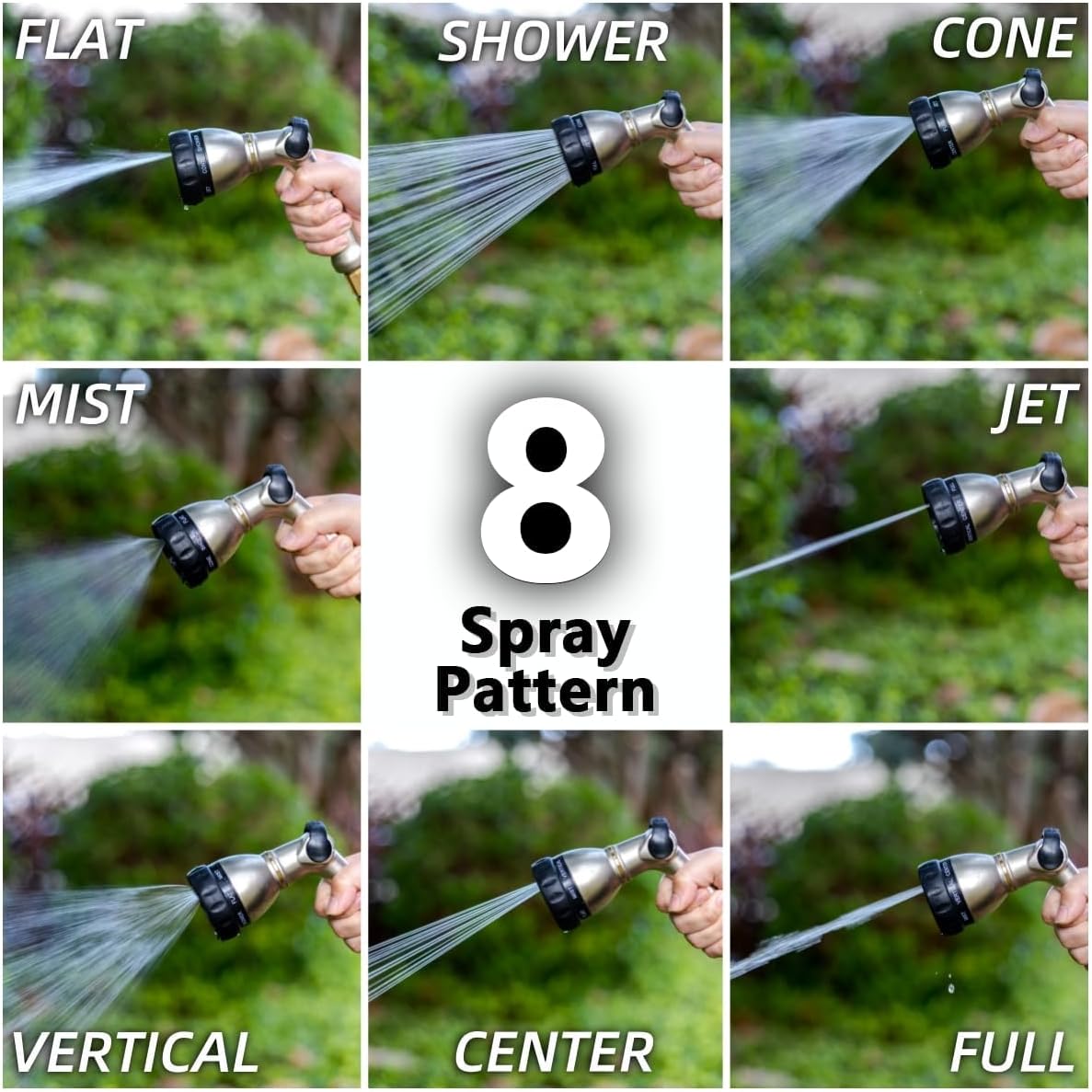 V.C Formark Garden Hose Nozzle, Heavy Duty Metal Water Hose Nozzle with 8 Adjustable Spray Patterns,Hose Sprayer with Thumb Control for Garden Watering, Car Washing, Pet Bathing & Window Cleaning