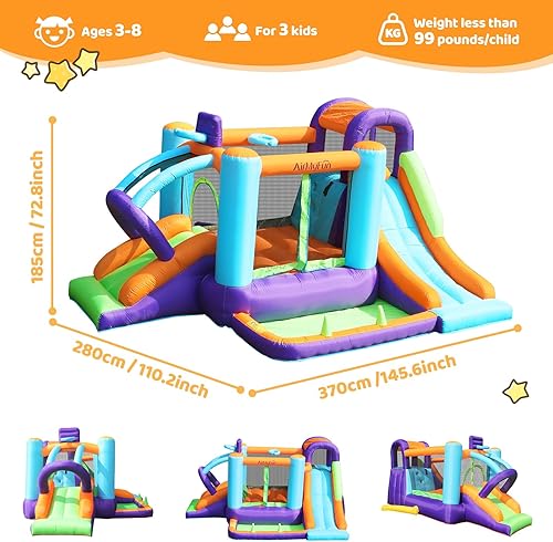 Miniatura 5 de AirMyFun Casa inflable con soplador, casa inflable para niños al aire libre, castillo inflable con tobogán para patio trasero familiar